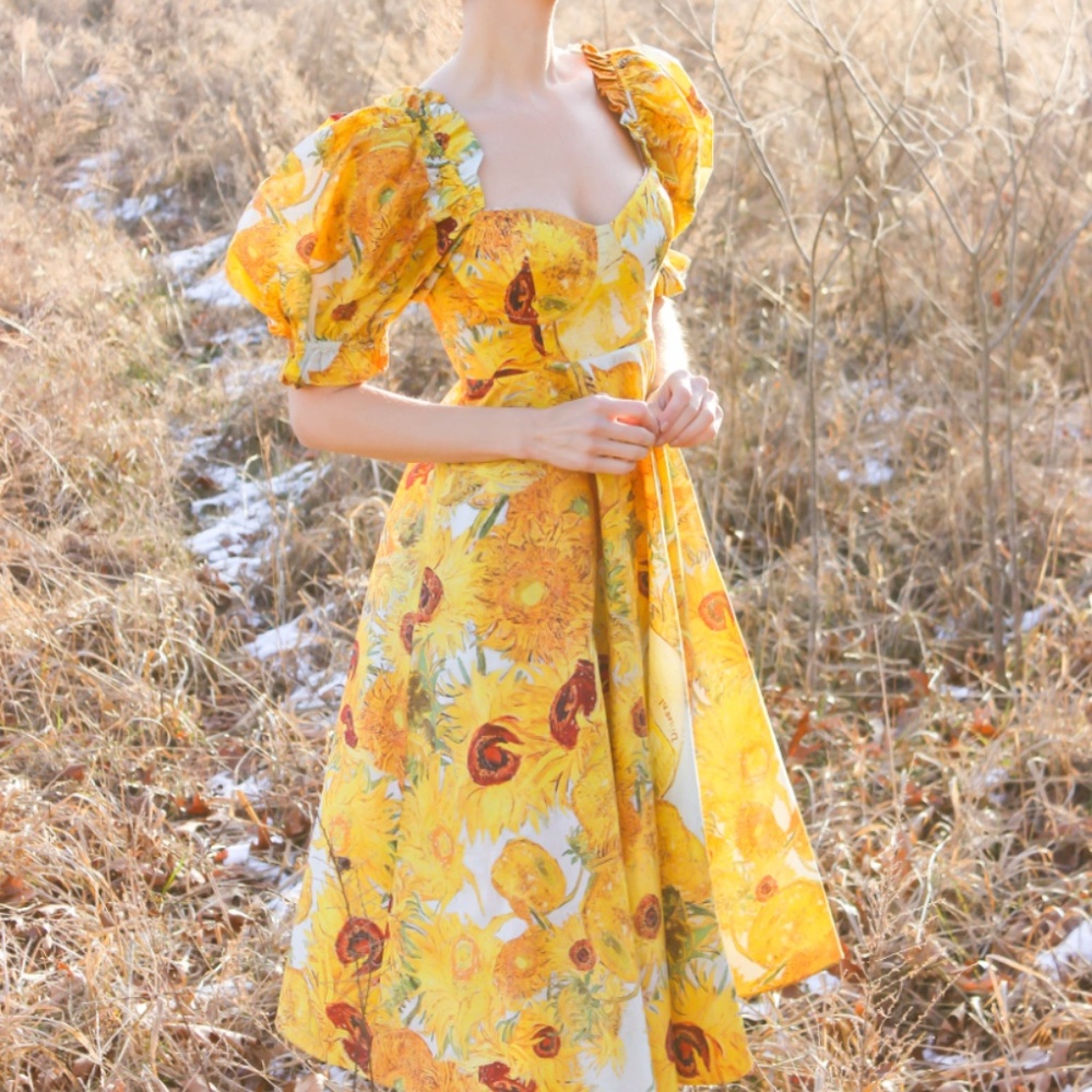 Selkie Sunflowers Tea Rose Dress - Picture 3 of 11
